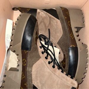 Louis Vuitton Beige and Black Combat Boots